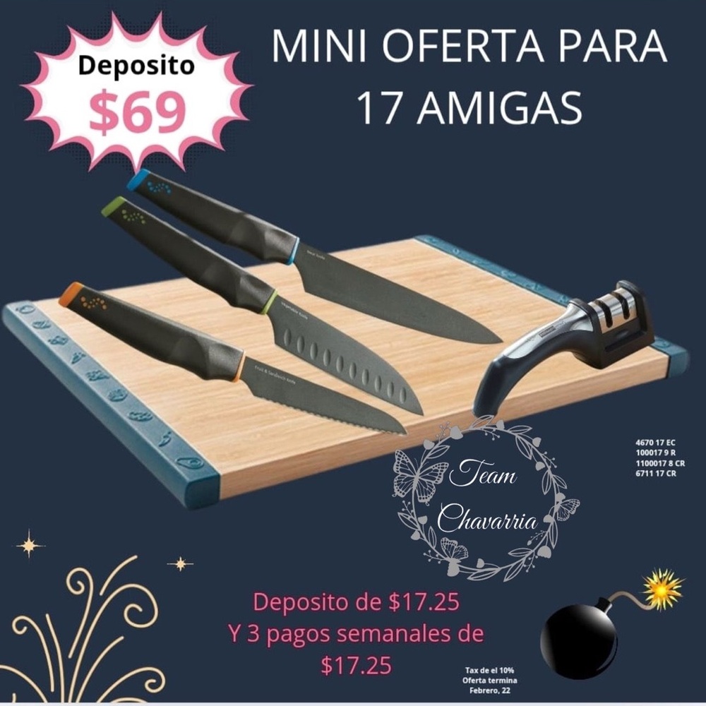 Princess House Black and Blue Knife Set with Cutting Board